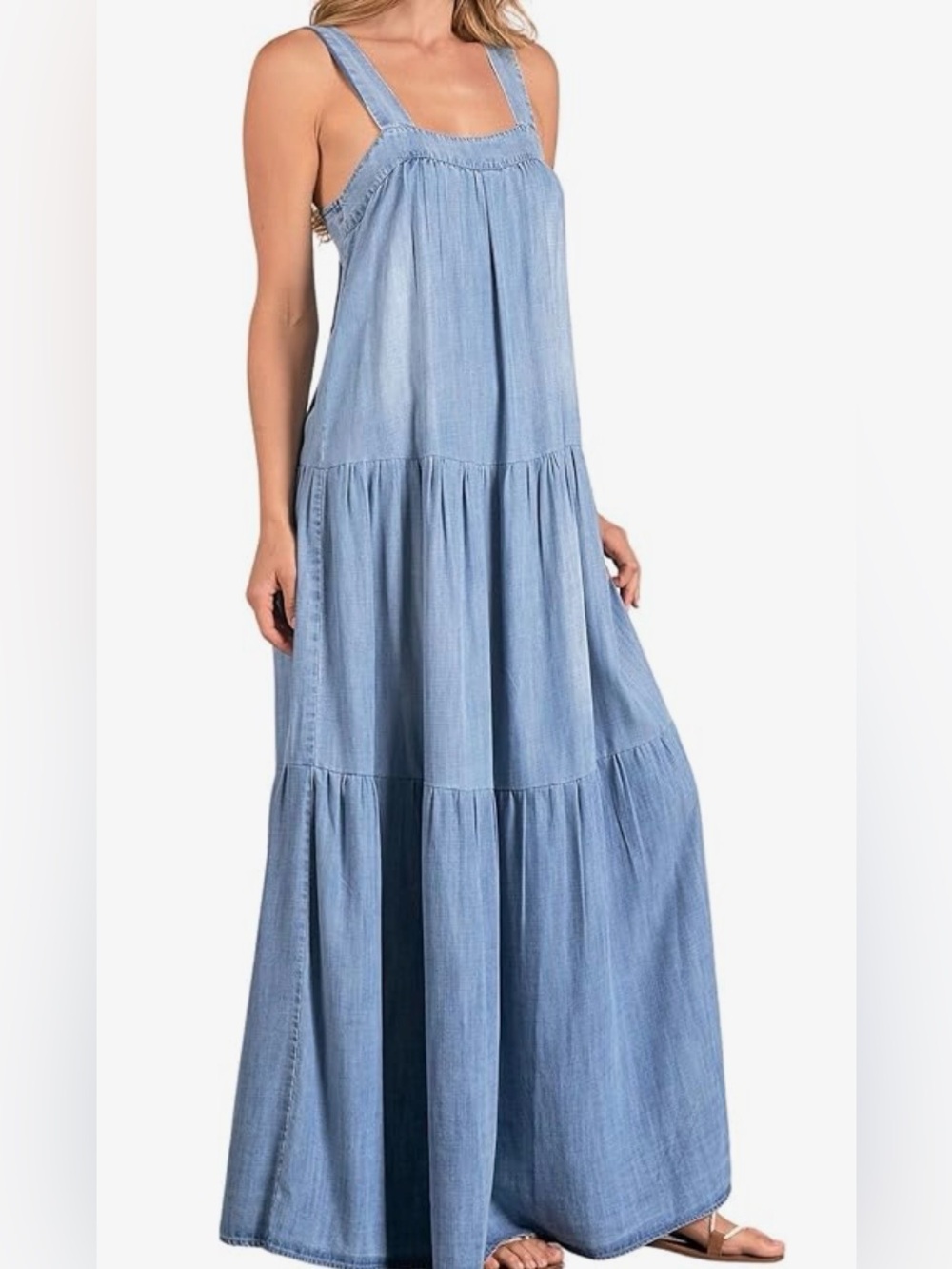 ELAN Wide Tank Straps Tiered Maxi Dress